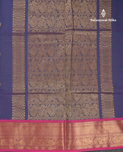 Beautiful Parrot Green Pure Cotton Saree With Contrast Pink Traditional Border