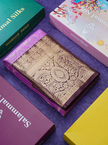 Magenta Pink Bridal Semi Silk Saree With Contrast Brown Long Border