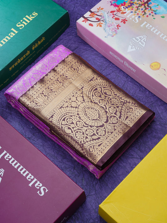 Magenta Pink Bridal Semi Silk Saree With Contrast Brown Long Border