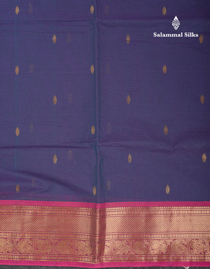 Beautiful Parrot Green Pure Cotton Saree With Contrast Pink Traditional Border