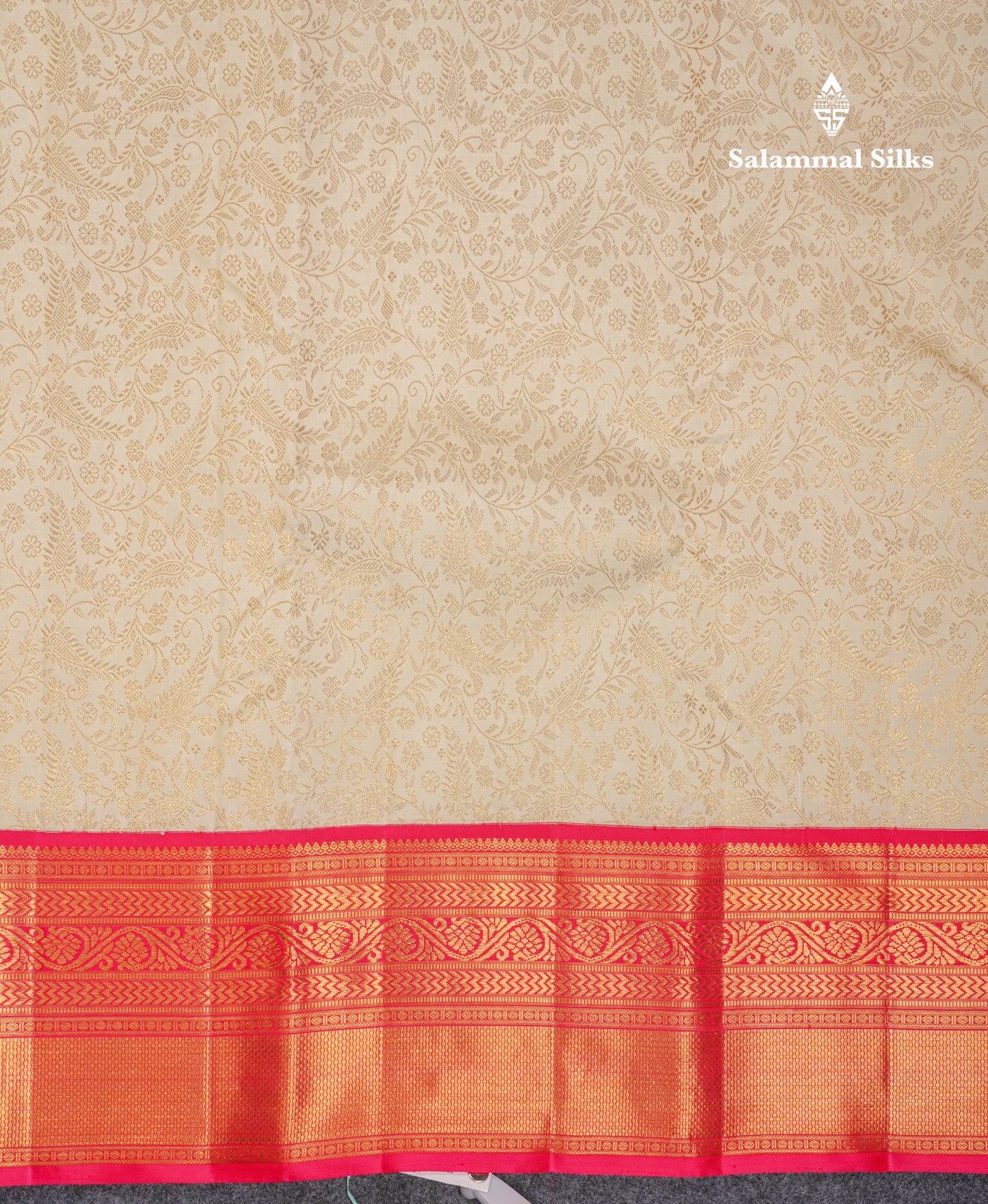 Half White Pure Kanjivaram Silk Saree 2G With Contrast Pink Traditional Border