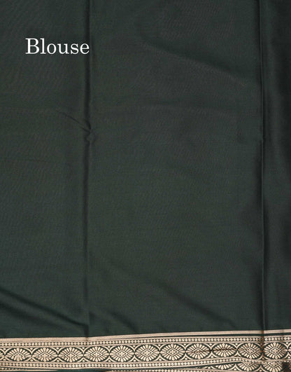 Semi Mysore Silk Saree - Bottle Green Colour Body Plain With Contrast Baby Pink Small Border