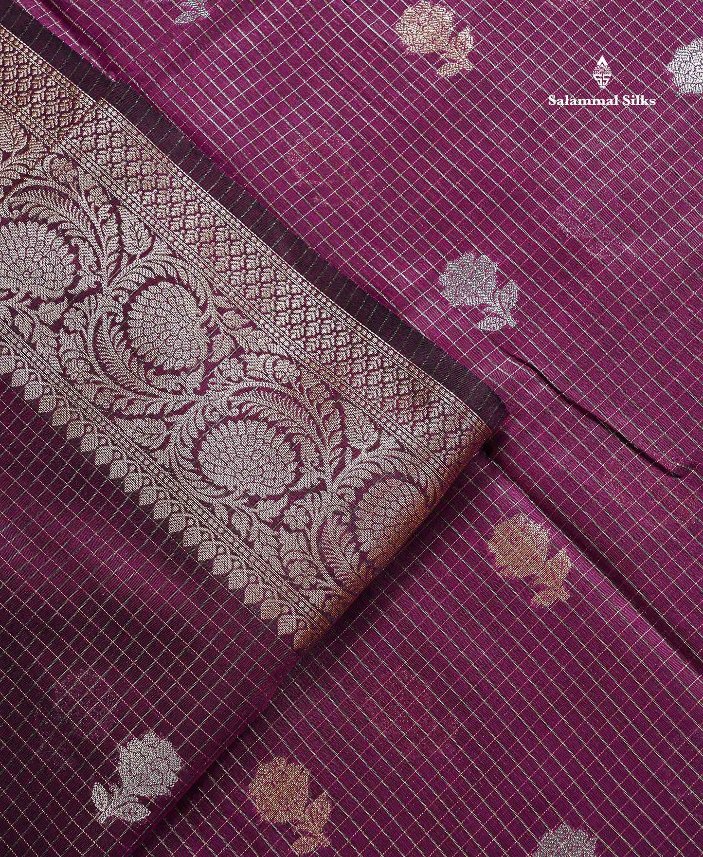 Cotton Mix Saree - Bottle Green Colour Body Checks Silver & Gold Zari Butta With Fancy Border