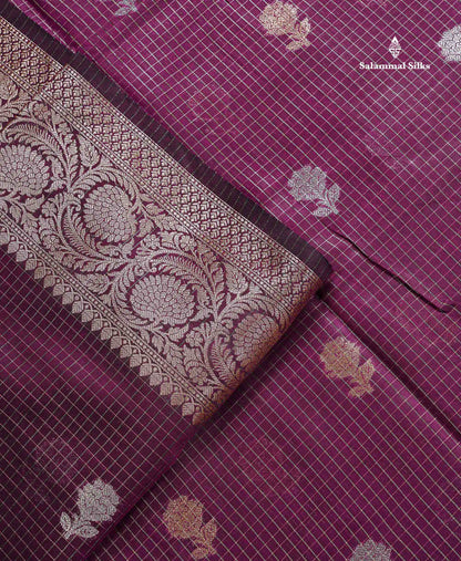 Cotton Mix Saree - Bottle Green Colour Body Checks Silver & Gold Zari Butta With Fancy Border