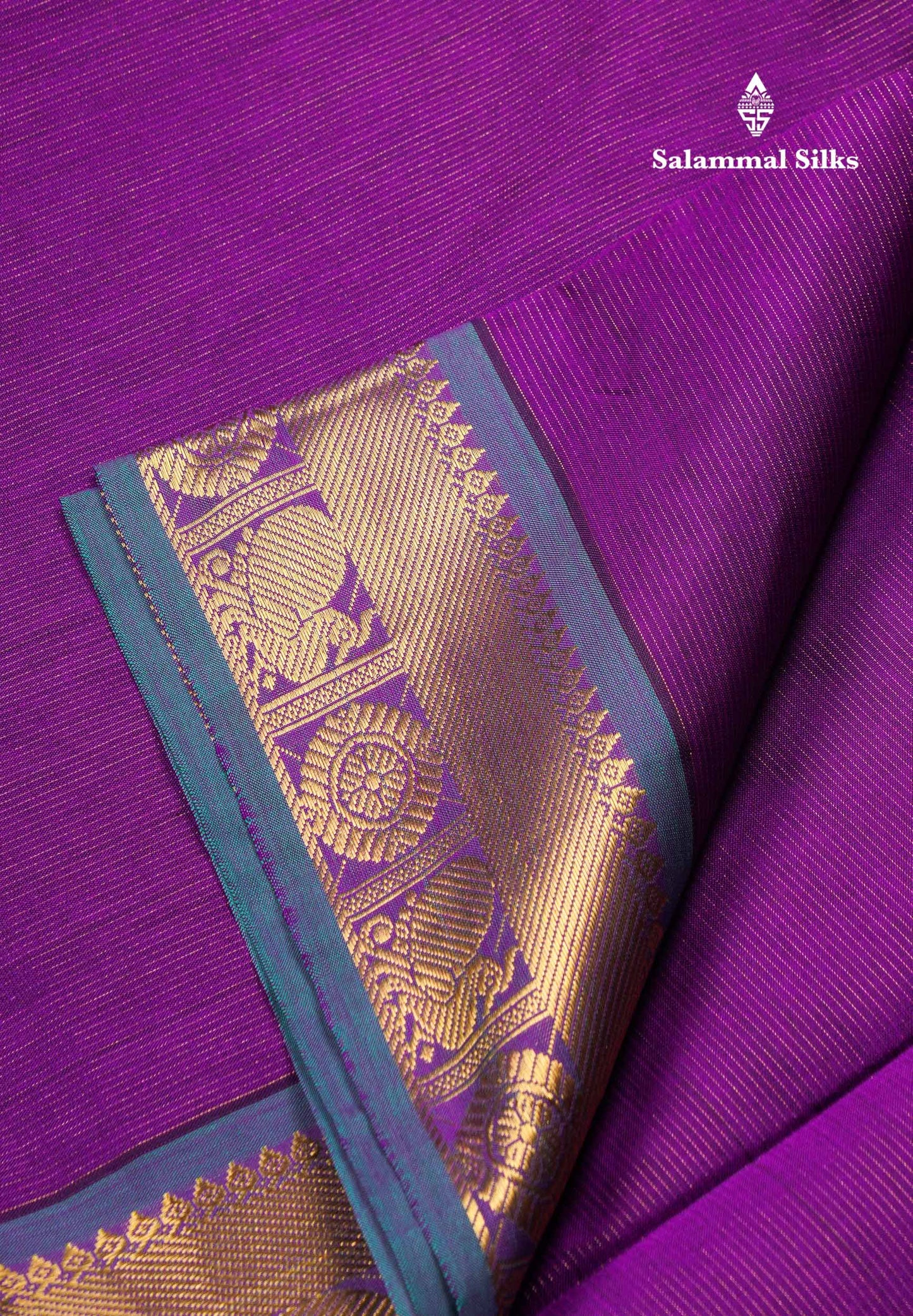 Beautiful Dark Olive Green Vaira Oosi Lines Semi Silk Cotton Saree With Contrast Dual Tone Pink Blouse
