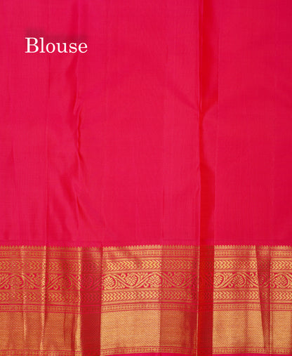 Half White Pure Kanjivaram Silk Saree 2G With Contrast Pink Traditional Border