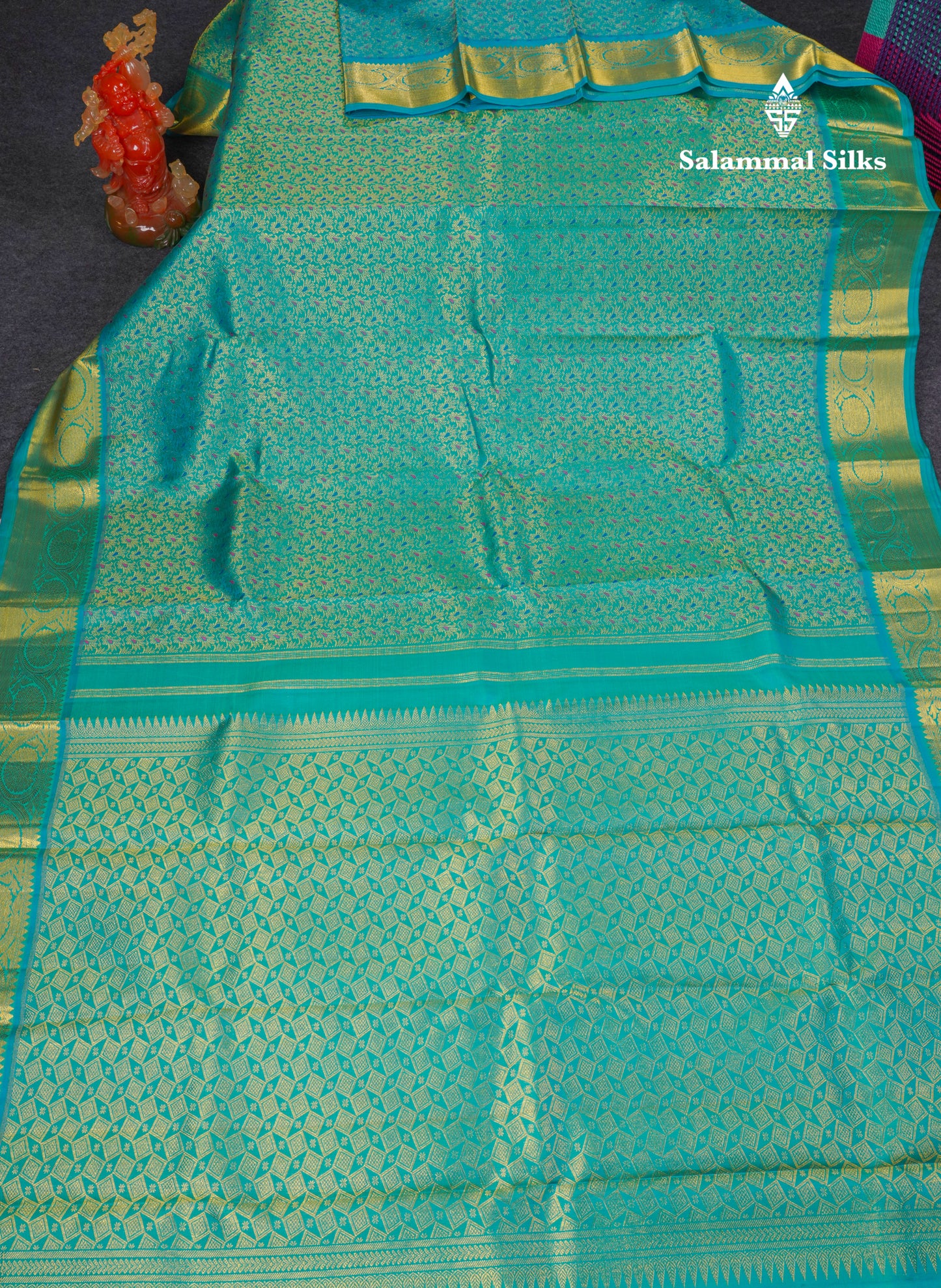 Beautiful Sapphire Green Menakari Work Bridal Pure Kanjivaram Silk Saree With Traditional Border