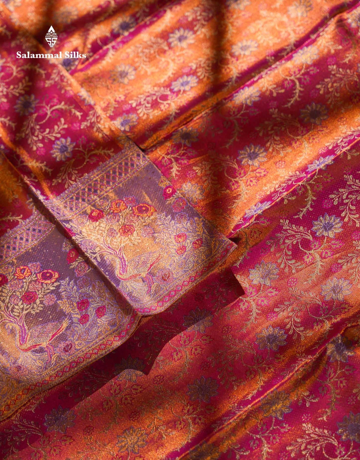 Beautiful Pink Tissue Bridal Pure Kanjivaram Silk Saree With Contrast Violet Fancy Border
