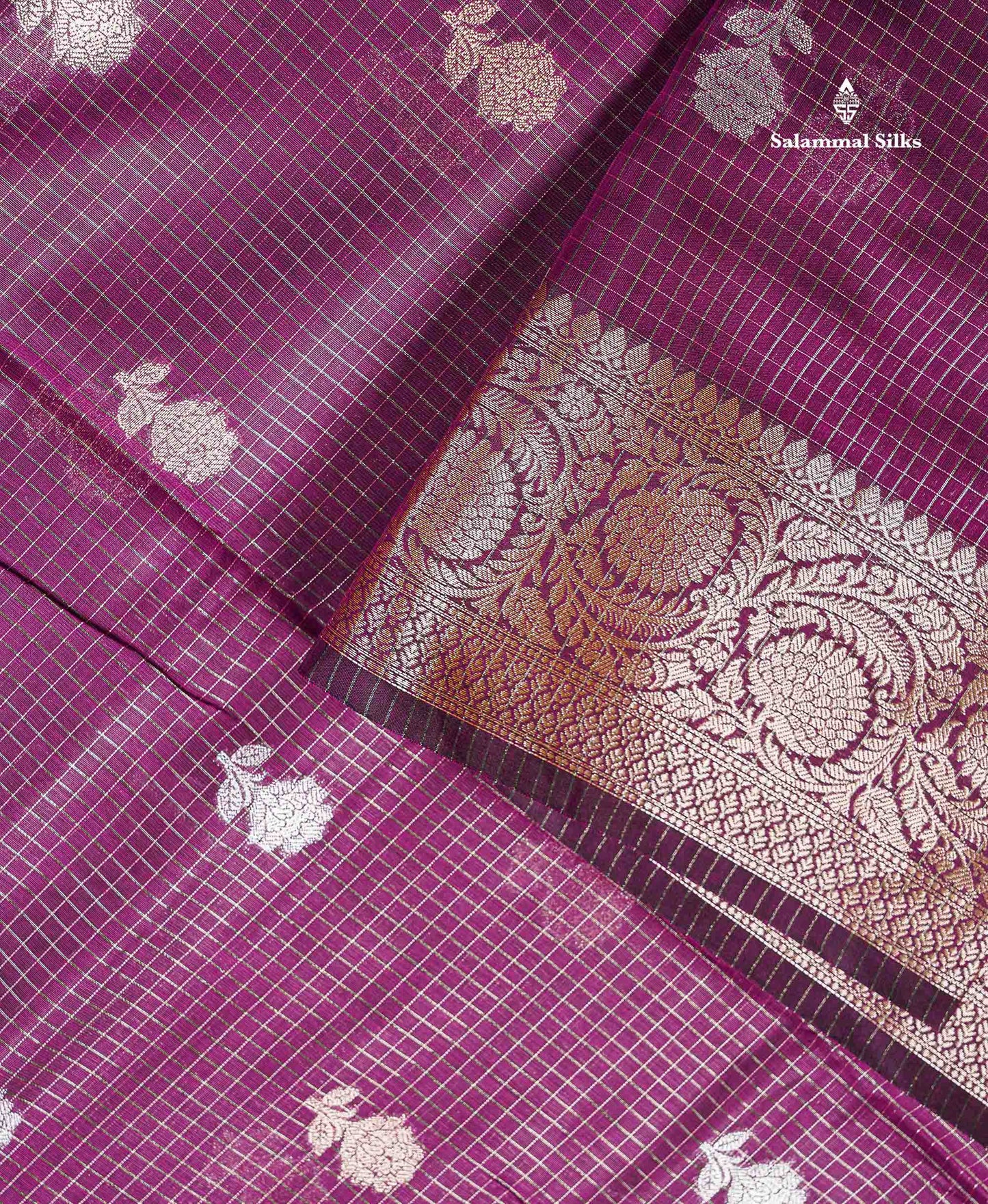Cotton Mix Saree - Bottle Green Colour Body Checks Silver & Gold Zari Butta With Fancy Border