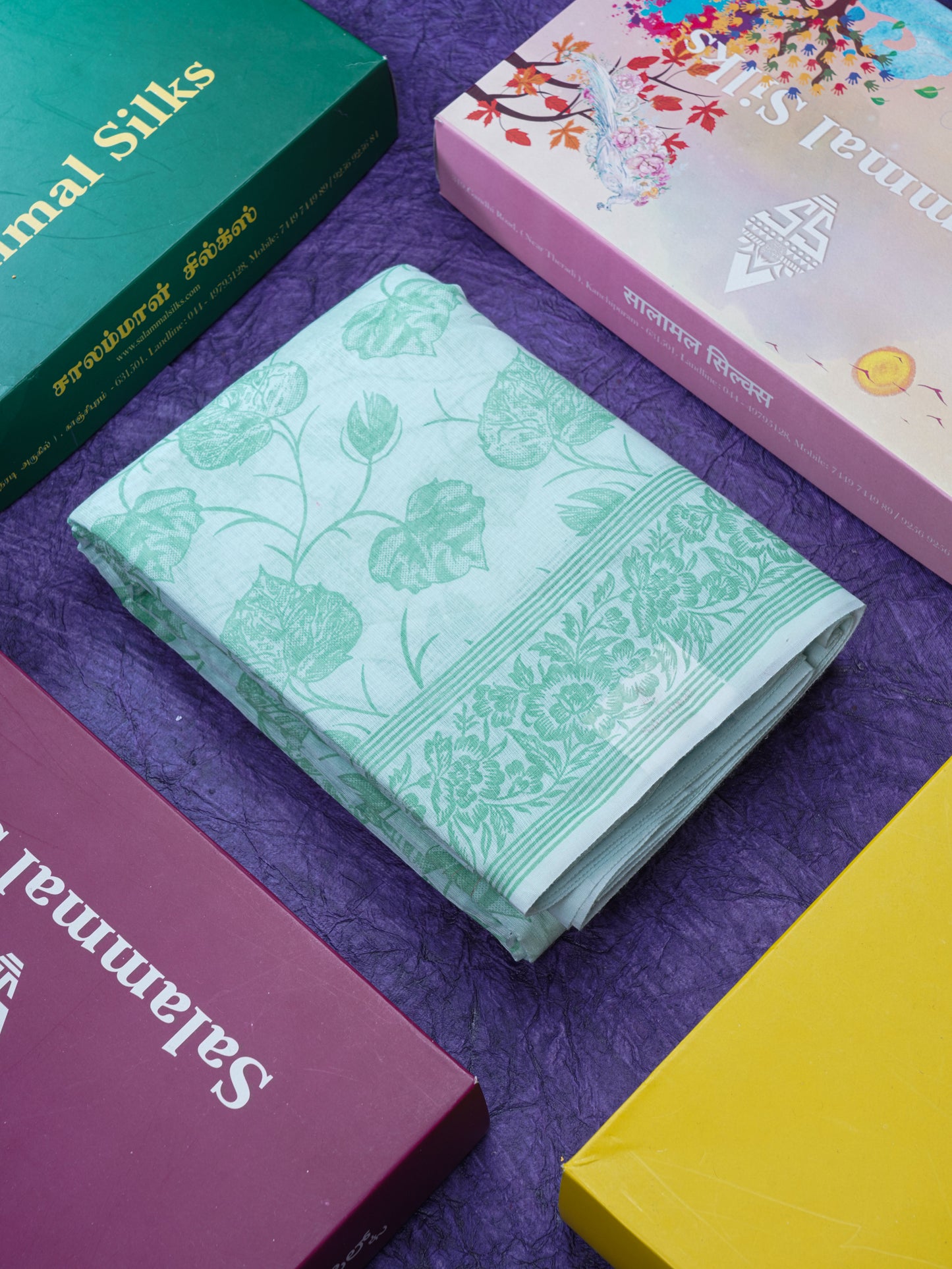 White Floral Print Cotton Mix Saree With One Side Border