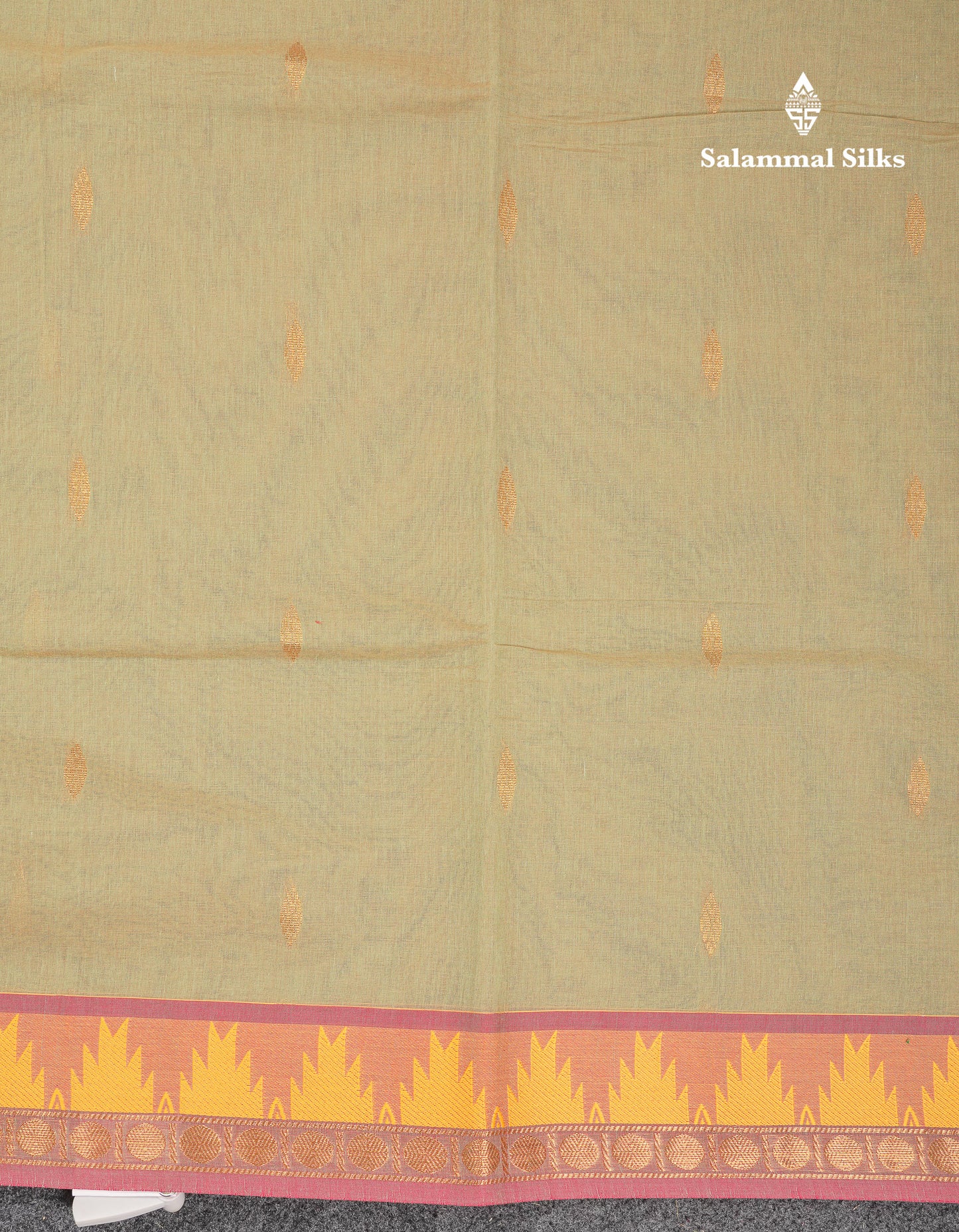 Beautiful Light Elaichi Green Pure Cotton Saree With Traditional Temple Border