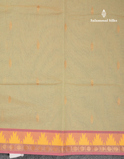Beautiful Light Elaichi Green Pure Cotton Saree With Traditional Temple Border