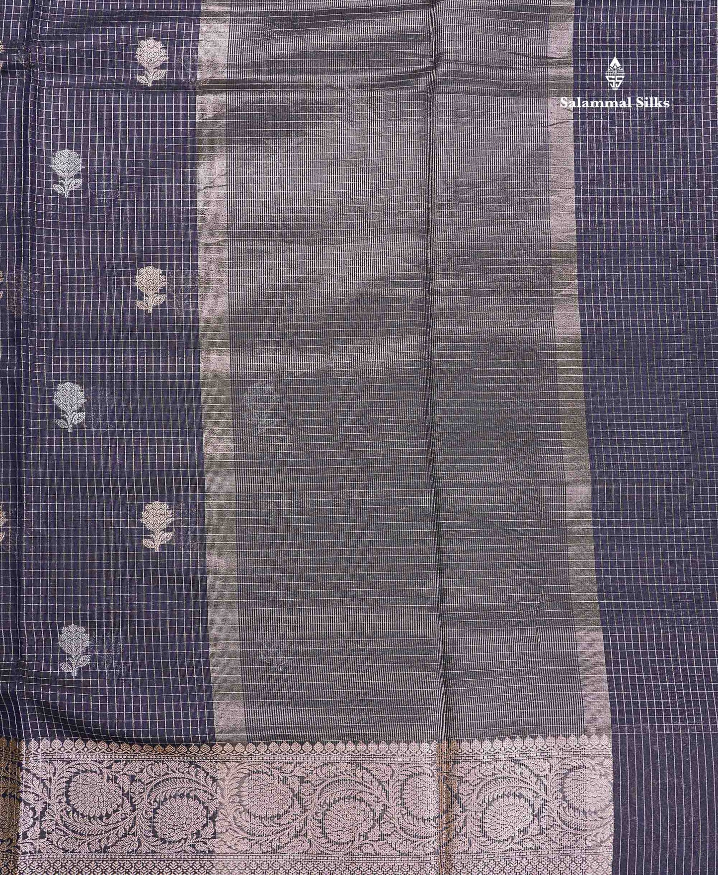 Cotton Mix Saree - Bottle Green Colour Body Checks Silver & Gold Zari Butta With Fancy Border
