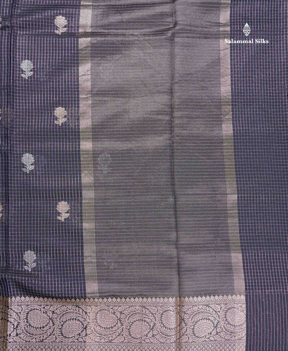 Cotton Mix Saree - Bottle Green Colour Body Checks Silver & Gold Zari Butta With Fancy Border