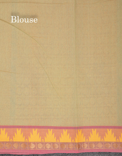 Beautiful Light Elaichi Green Pure Cotton Saree With Traditional Temple Border