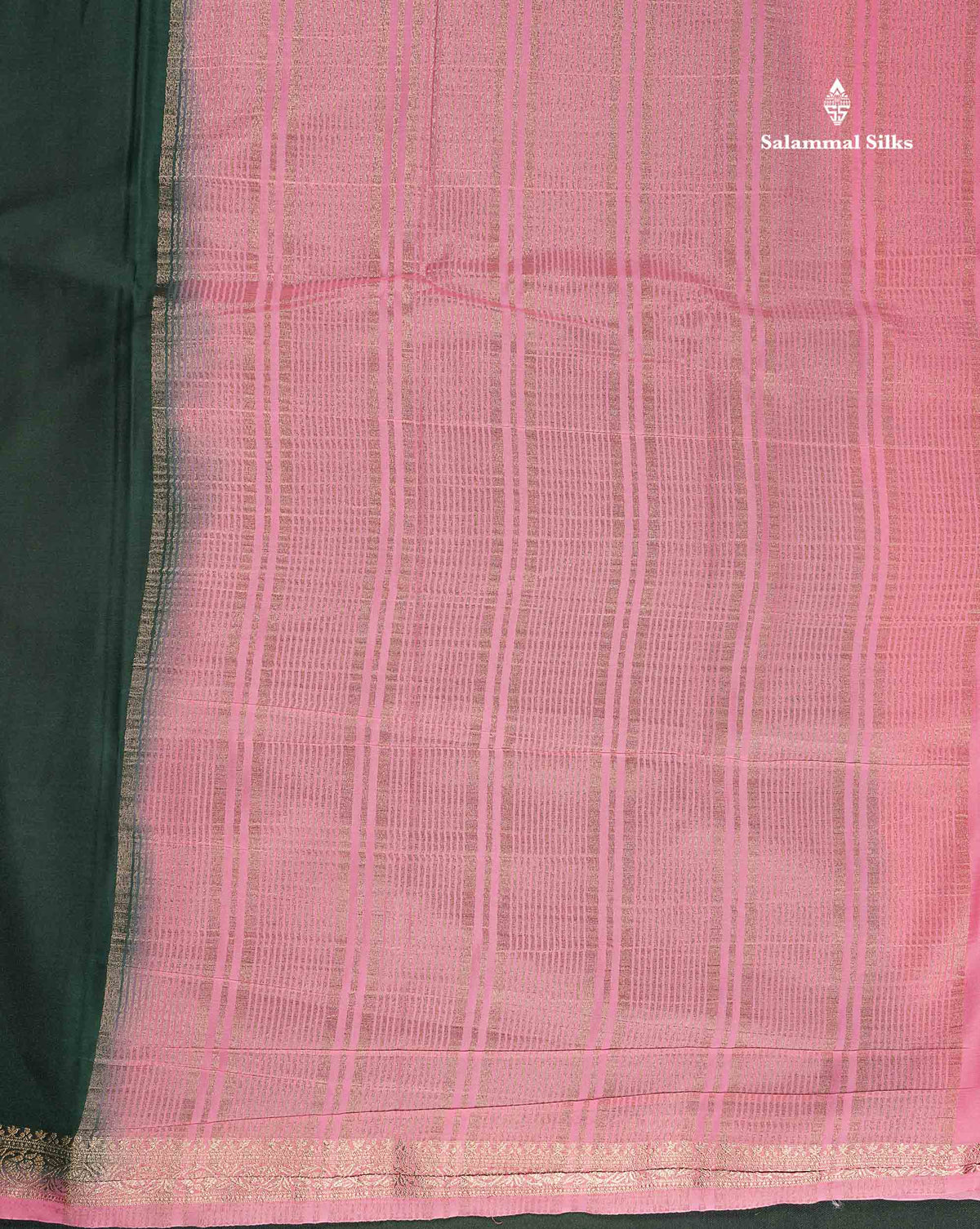 Semi Mysore Silk Saree - Pinkish Peach  Colour Body Plain With Contrast Navy Blue Small Border