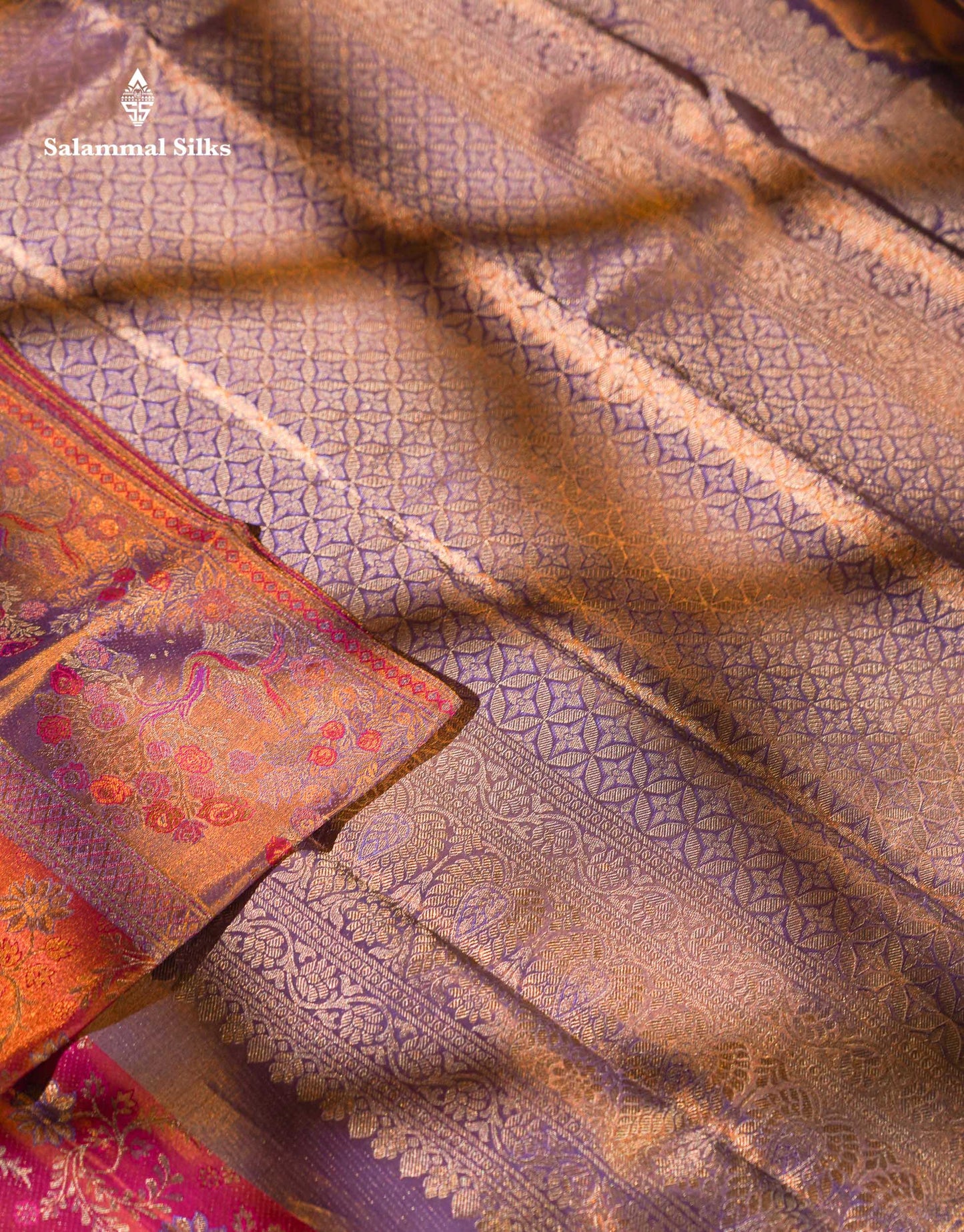 Beautiful Pink Tissue Bridal Pure Kanjivaram Silk Saree With Contrast Violet Fancy Border