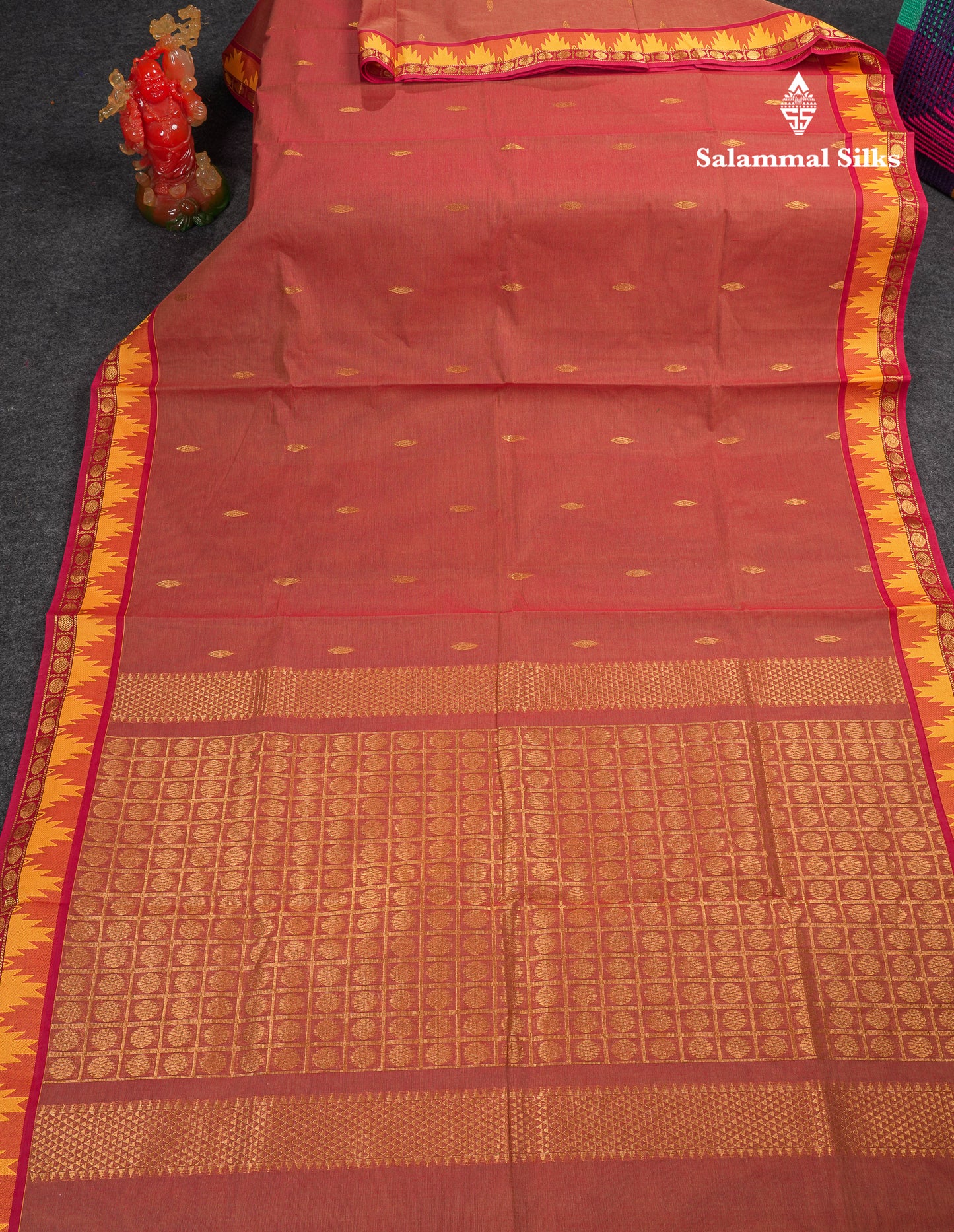 Beautiful Light Elaichi Green Pure Cotton Saree With Traditional Temple Border
