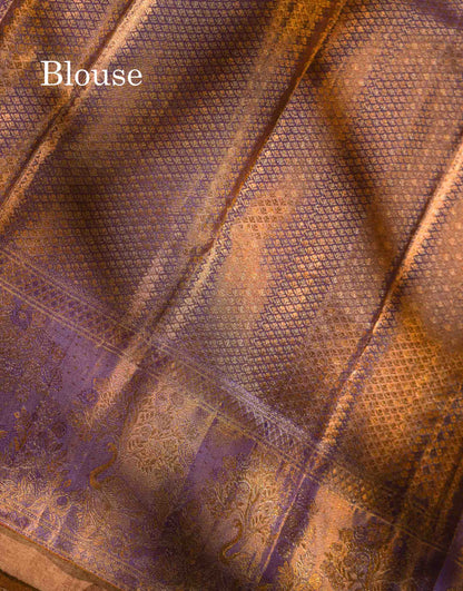 Beautiful Pink Tissue Bridal Pure Kanjivaram Silk Saree With Contrast Violet Fancy Border