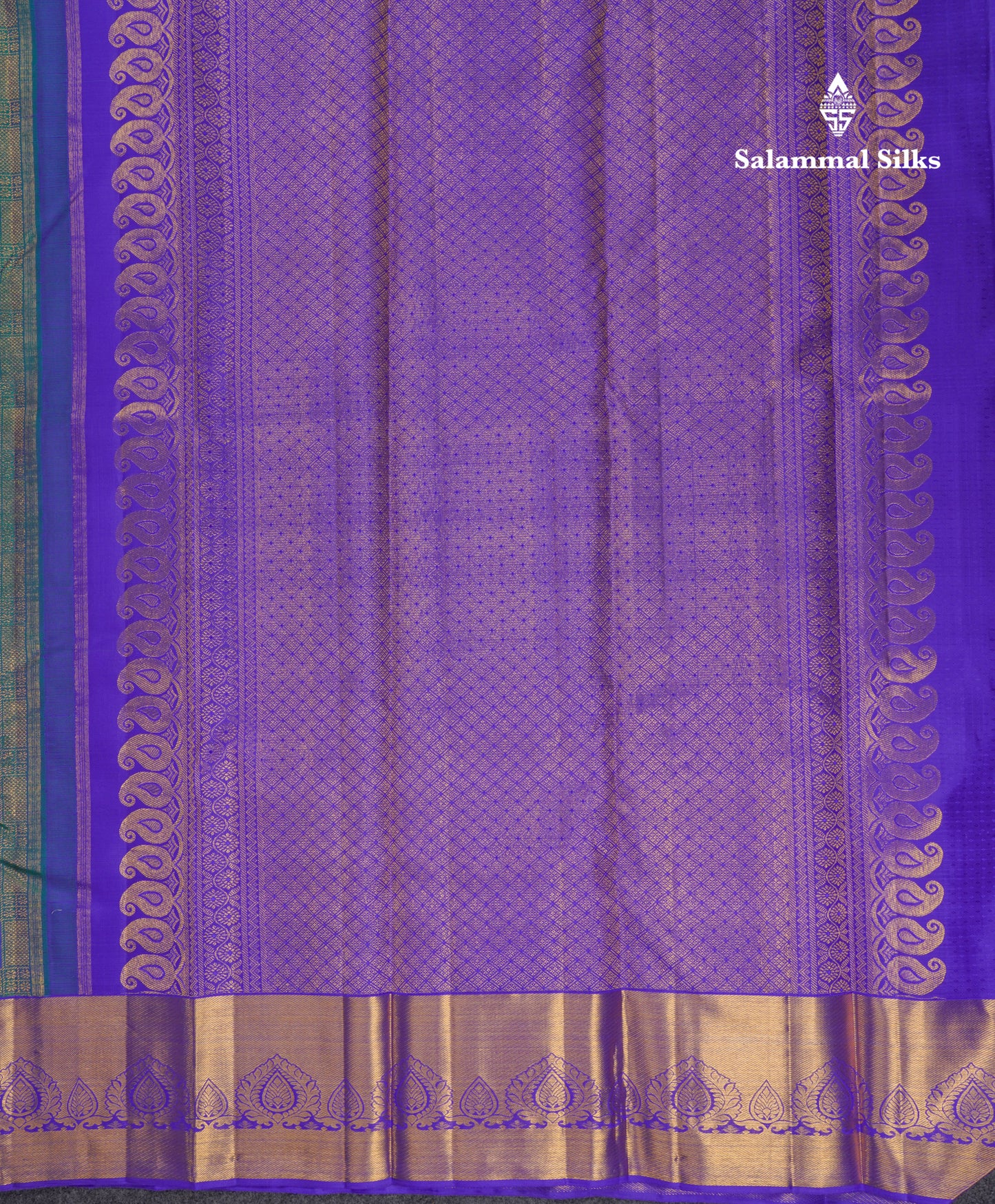 Beautiful Dual Tone Peacock Green Checks With Traditional Butta Bridal Pure Kanjivaram Silk Saree With Contrast Violet Border