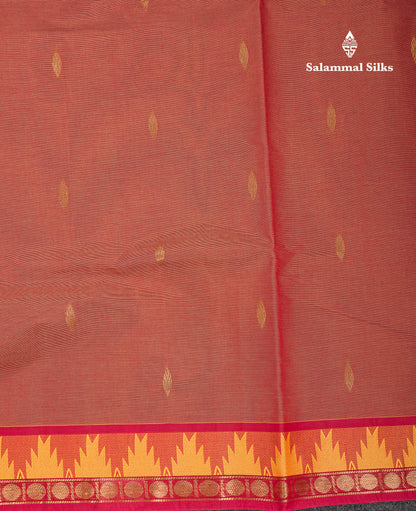 Beautiful Light Elaichi Green Pure Cotton Saree With Traditional Temple Border