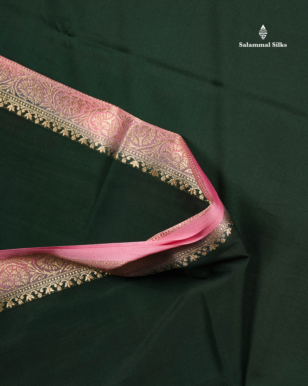 Semi Mysore Silk Saree - Pinkish Peach  Colour Body Plain With Contrast Navy Blue Small Border