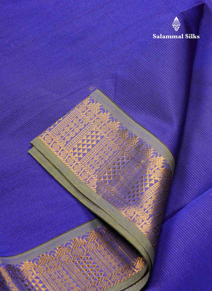 Beautiful Dual Tone Blue Vaira Oosi Lines Semi Silk Cotton Saree With Contrast Parrot Green Blouse