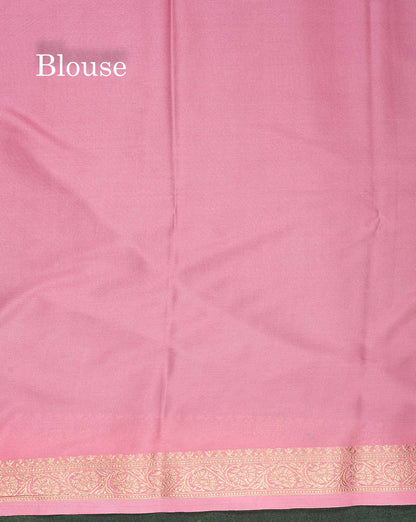 Semi Mysore Silk Saree - Pinkish Peach  Colour Body Plain With Contrast Navy Blue Small Border