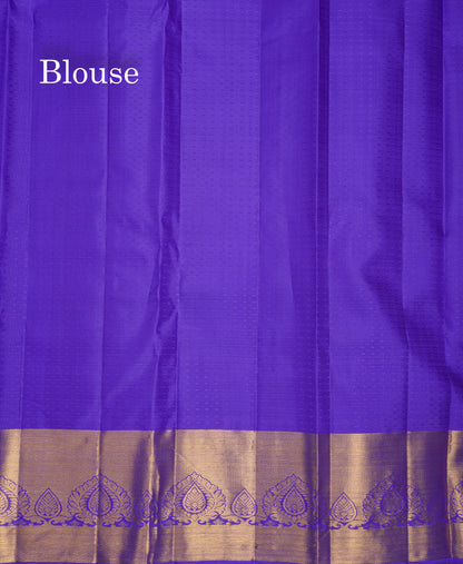 Beautiful Dual Tone Peacock Green Checks With Traditional Butta Bridal Pure Kanjivaram Silk Saree With Contrast Violet Border