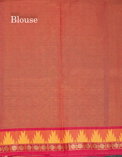 Beautiful Light Elaichi Green Pure Cotton Saree With Traditional Temple Border