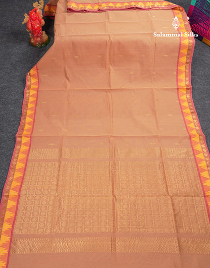 Beautiful Light Elaichi Green Pure Cotton Saree With Traditional Temple Border