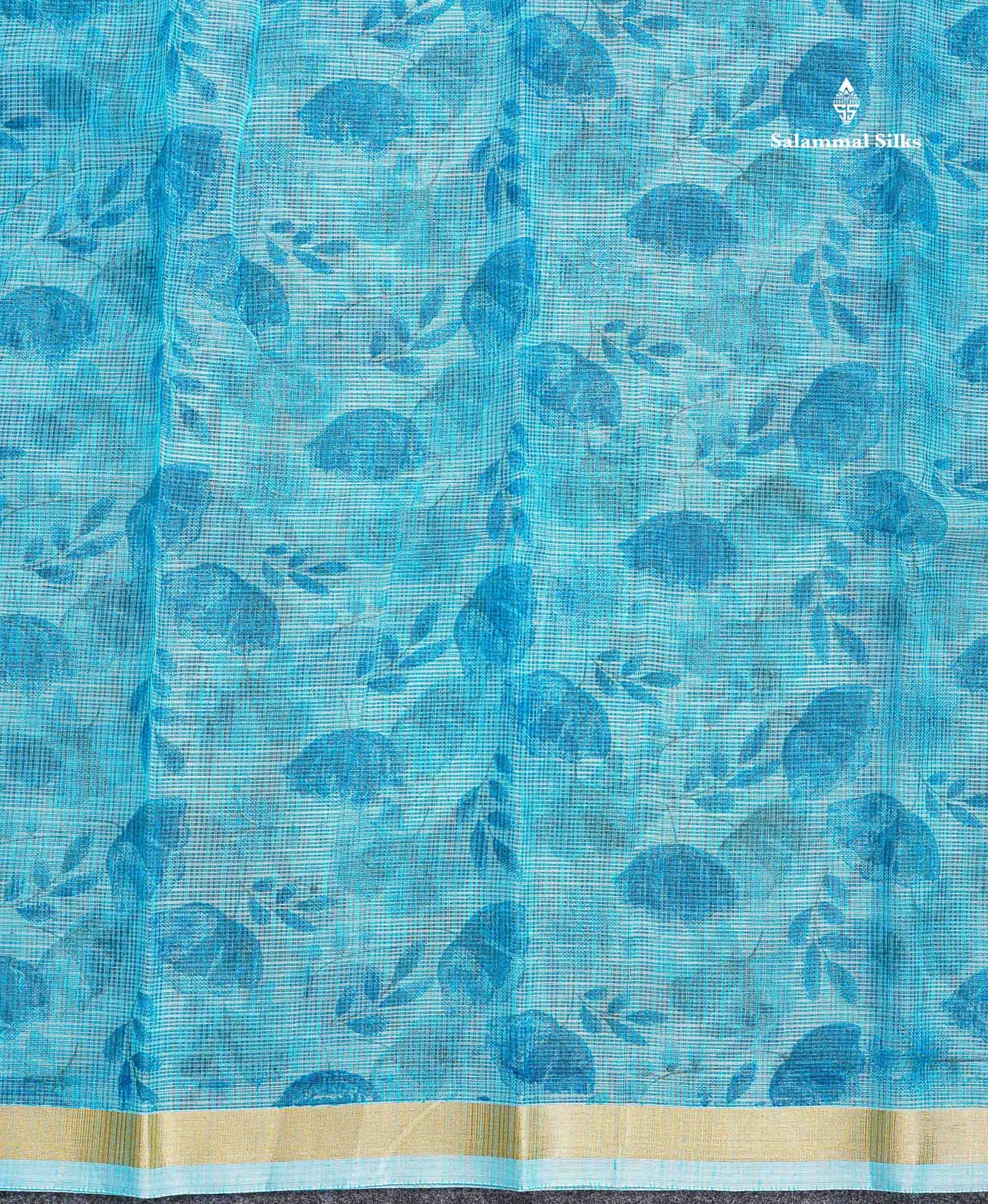 Kota Cotton Fancy Saree -  Sky Blue Colour Body With Small Ribbon Border