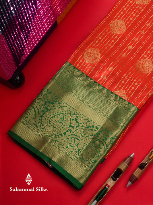 Semi Silk Pattu Pavadai (Orange) With Green Blouse 45"