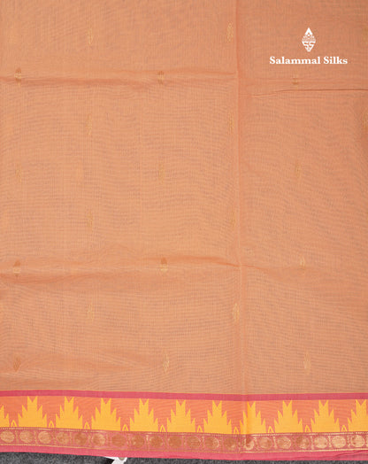 Beautiful Light Elaichi Green Pure Cotton Saree With Traditional Temple Border