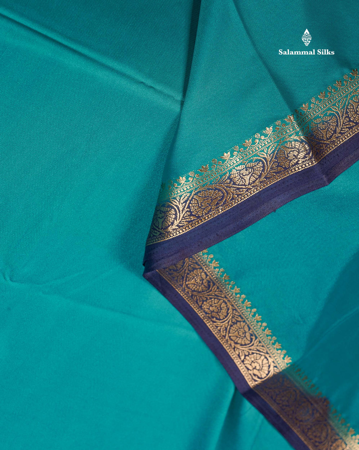Semi Mysore Silk Saree - Pinkish Peach  Colour Body Plain With Contrast Navy Blue Small Border