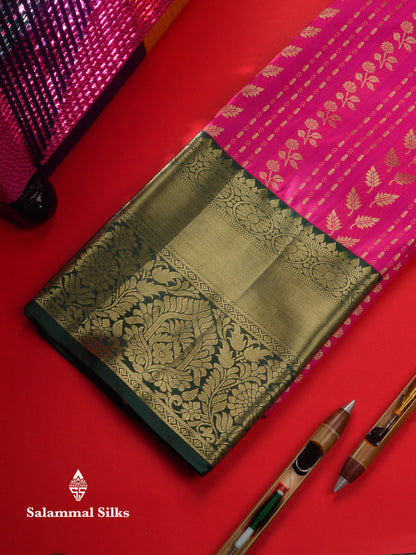 Semi Silk Pattu Pavadai (Magenta Pink) With Bottle Green Blouse 45 "