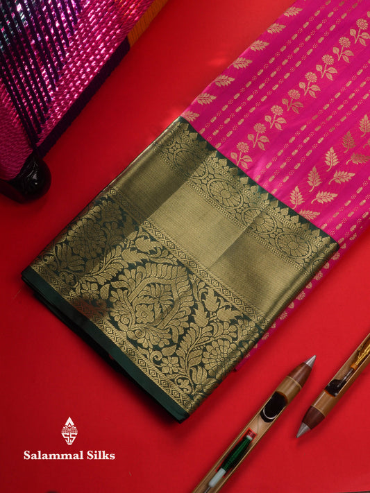 Semi Silk Pattu Pavadai (Magenta Pink) With Bottle Green Blouse 45 "