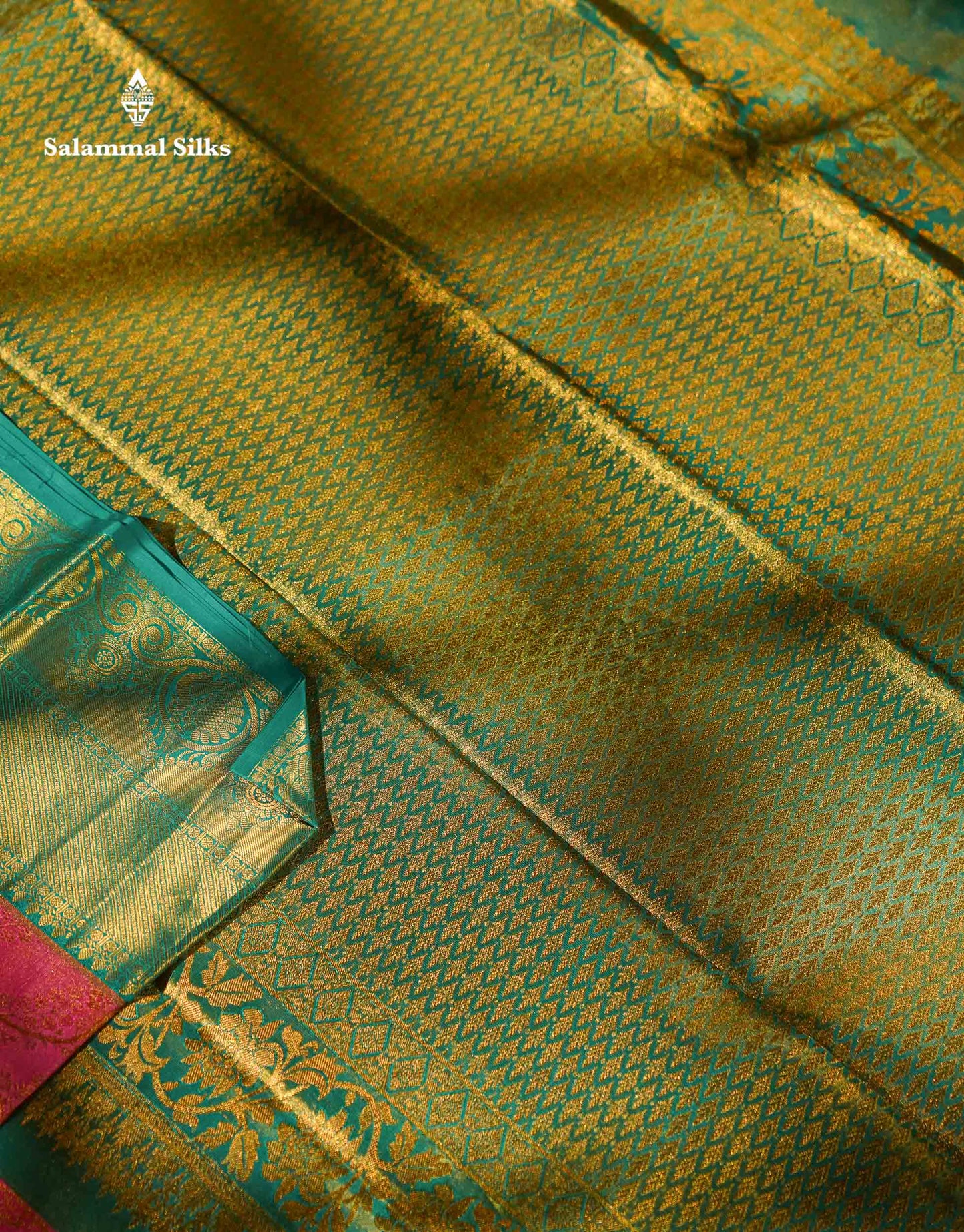Pink Color Kanjivaram Pure Silk Saree with Saphire Green Border and Blouse