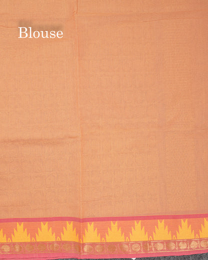 Beautiful Light Elaichi Green Pure Cotton Saree With Traditional Temple Border