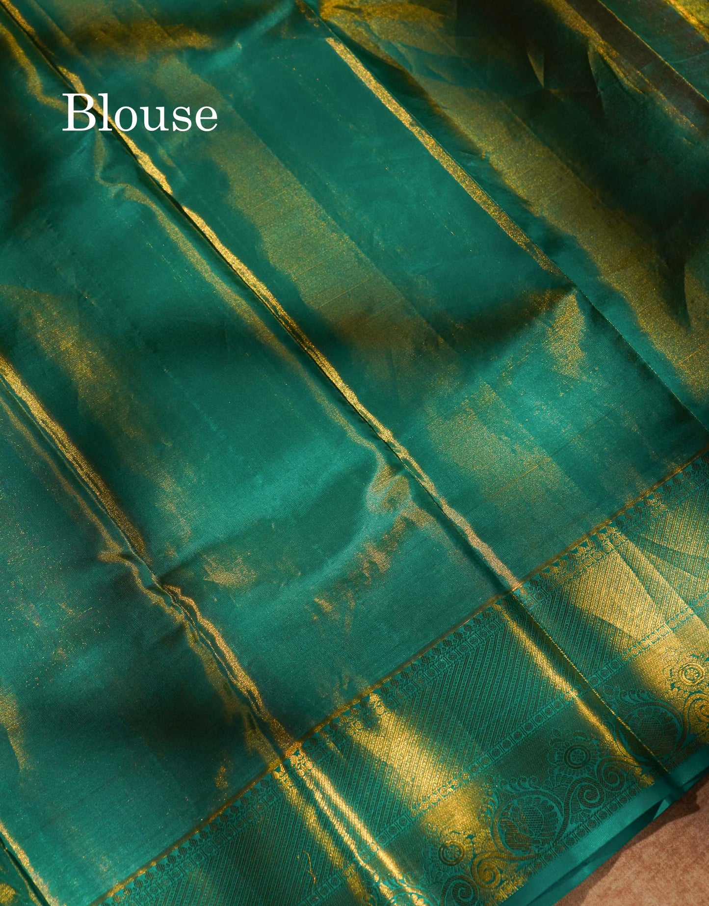 Pink Color Kanjivaram Pure Silk Saree with Saphire Green Border and Blouse