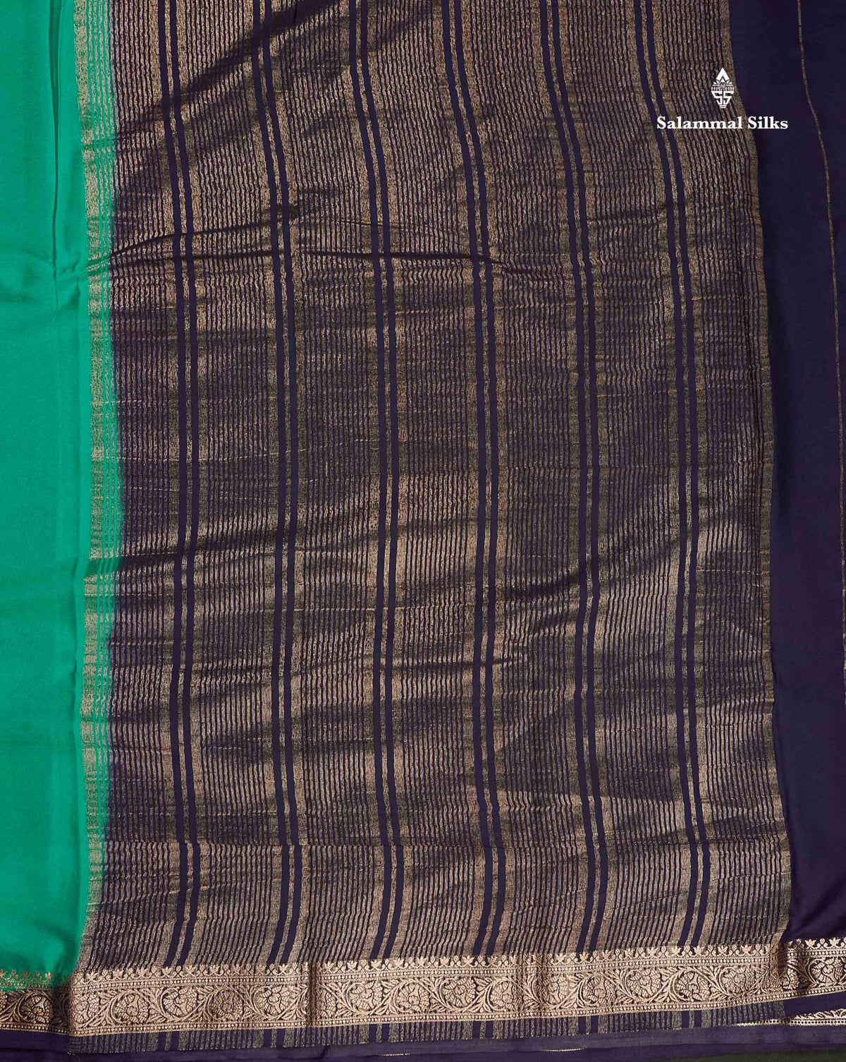Semi Mysore Silk Saree - Pinkish Peach  Colour Body Plain With Contrast Navy Blue Small Border