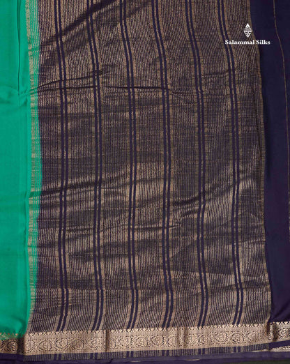 Semi Mysore Silk Saree - Pinkish Peach  Colour Body Plain With Contrast Navy Blue Small Border