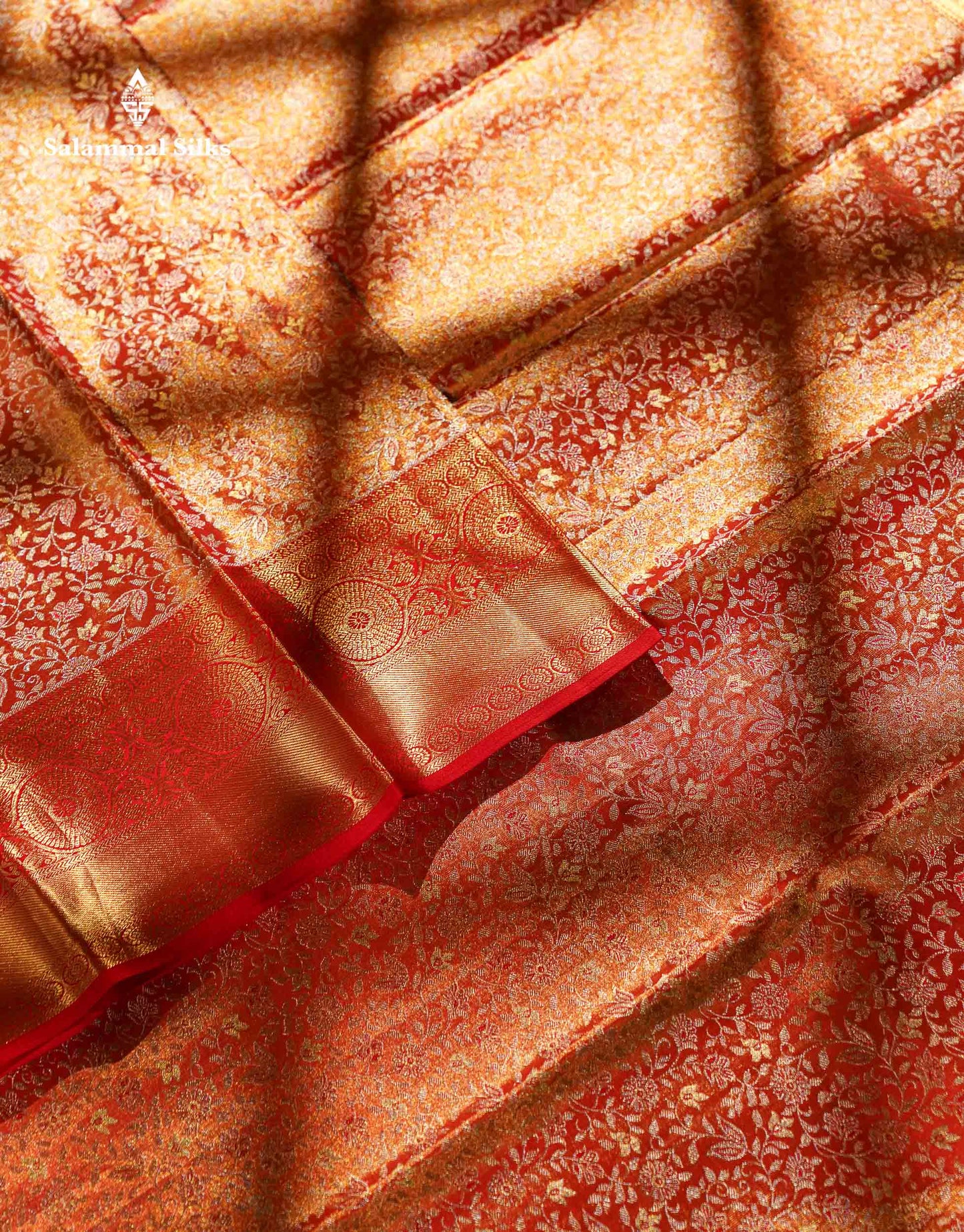 Beautiful Red Tissue Bridal Pure Kanjivaram Silk Saree With Traditional Border