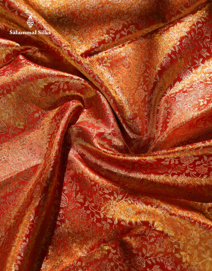 Beautiful Red Tissue Bridal Pure Kanjivaram Silk Saree With Traditional Border