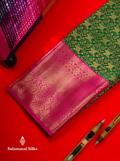 Semi Silk Pattu Pavadai (Bottle Green) With Pink Blouse 45 "