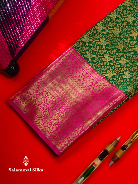 Semi Silk Pattu Pavadai (Bottle Green) With Pink Blouse 45 "