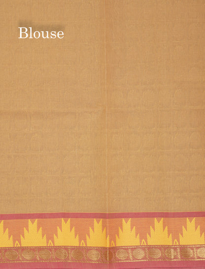 Beautiful Light Elaichi Green Pure Cotton Saree With Traditional Temple Border
