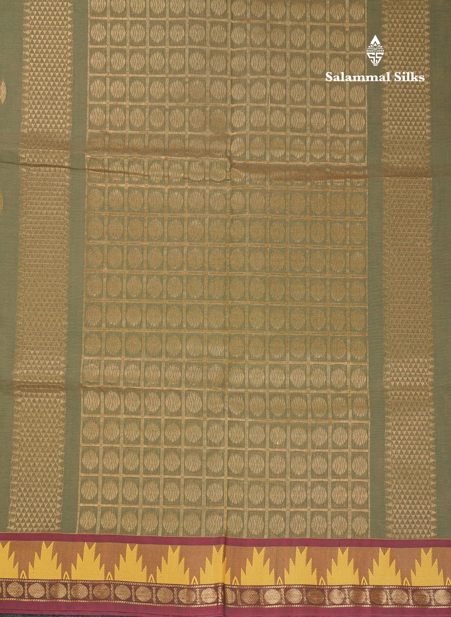 Beautiful Light Elaichi Green Pure Cotton Saree With Traditional Temple Border