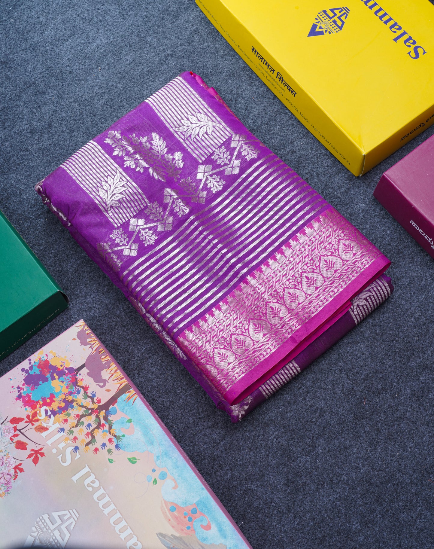 Bottle Green Semi Soft Silk Saree With Contrast Magenta Small Border