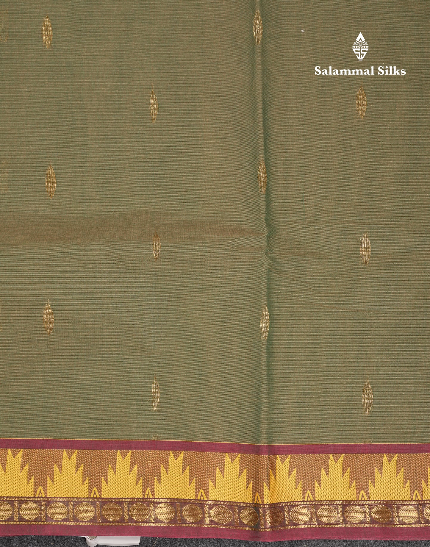 Beautiful Light Elaichi Green Pure Cotton Saree With Traditional Temple Border